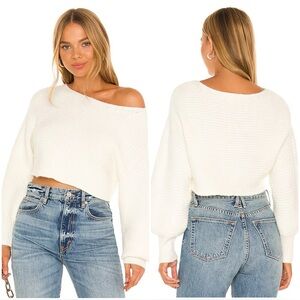 $168 LOVERS + FRIENDS RIBBED WHITE SWEATER L'ACADEMIE REVOLVE TULAROSA MAJORELLE